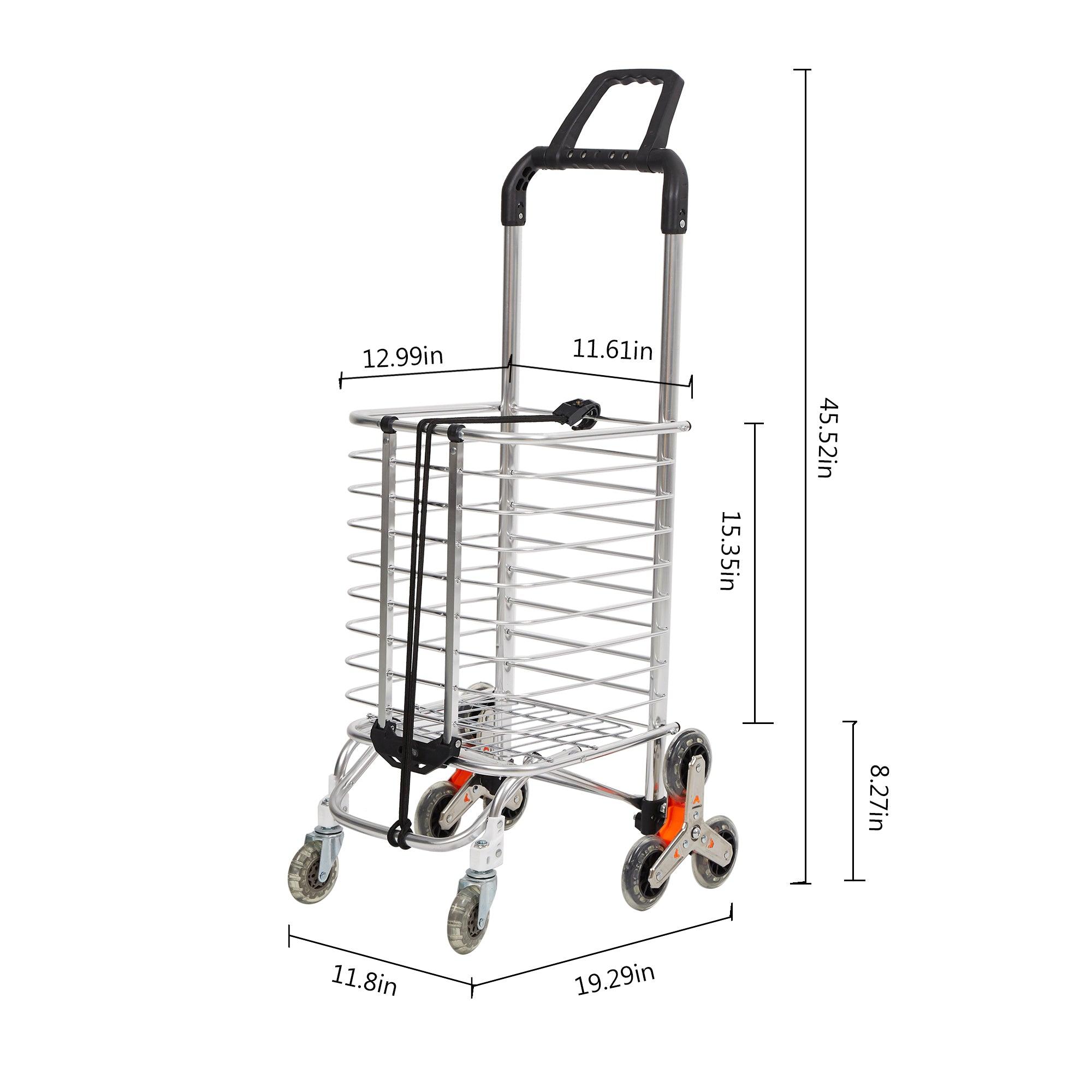 2 in 1 Folding Stair Climbing Shopping Cart Collapsible Portable Grocery Utility Dolly Hand Cart with Rolling Wheels - Luckyermore
