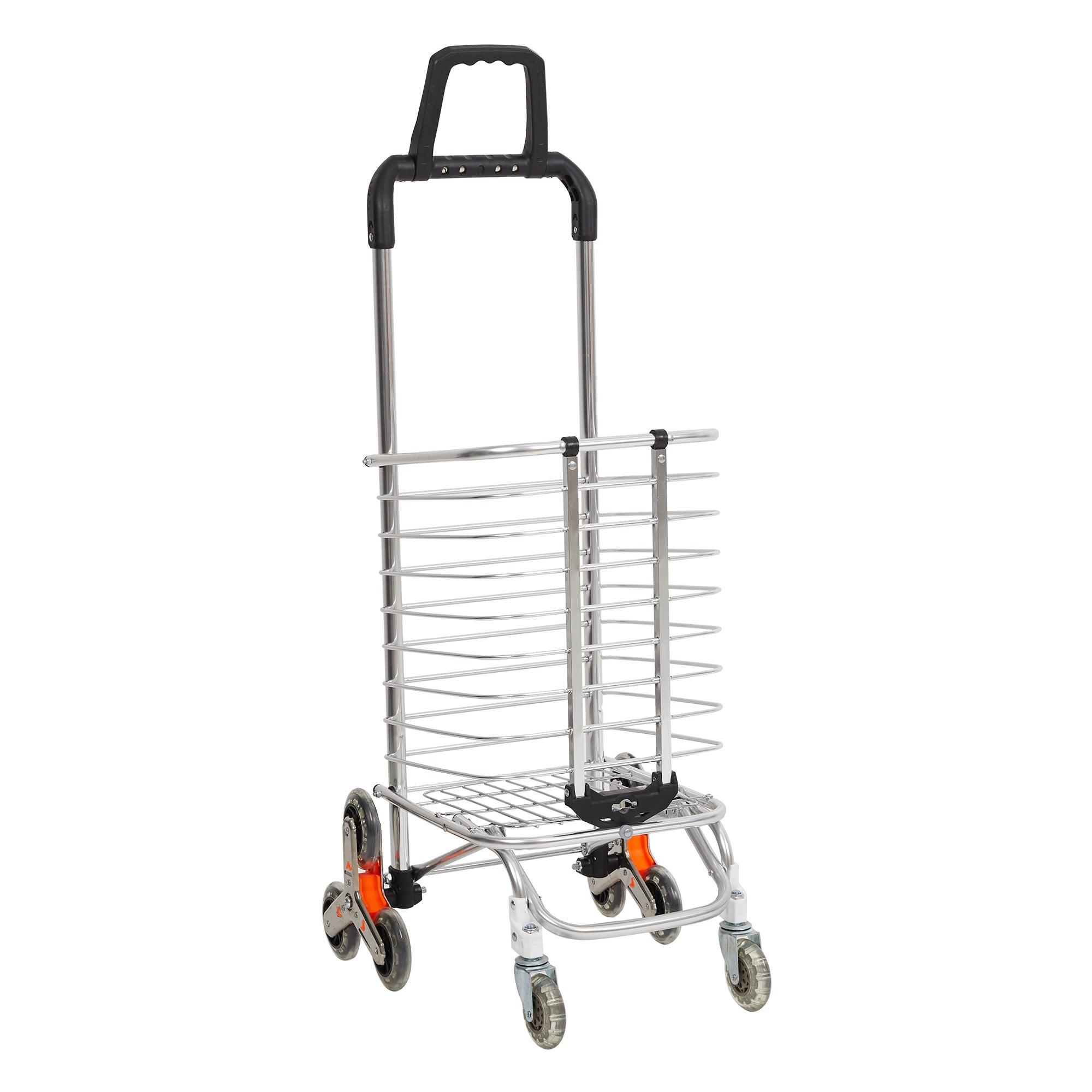 2 in 1 Folding Stair Climbing Shopping Cart Collapsible Portable Grocery Utility Dolly Hand Cart with Rolling Wheels - Luckyermore
