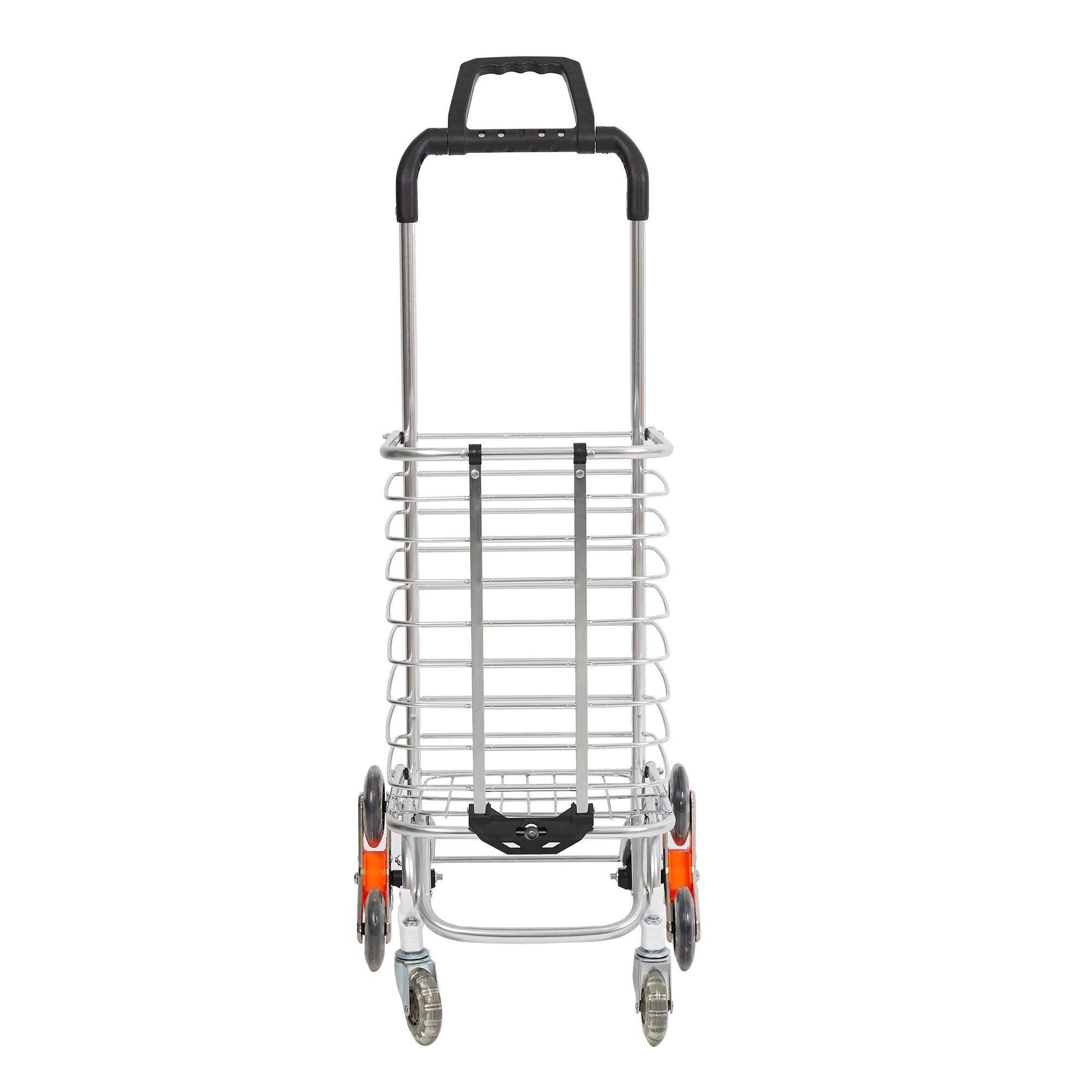 2 in 1 Folding Stair Climbing Shopping Cart Collapsible Portable Grocery Utility Dolly Hand Cart with Rolling Wheels - Luckyermore