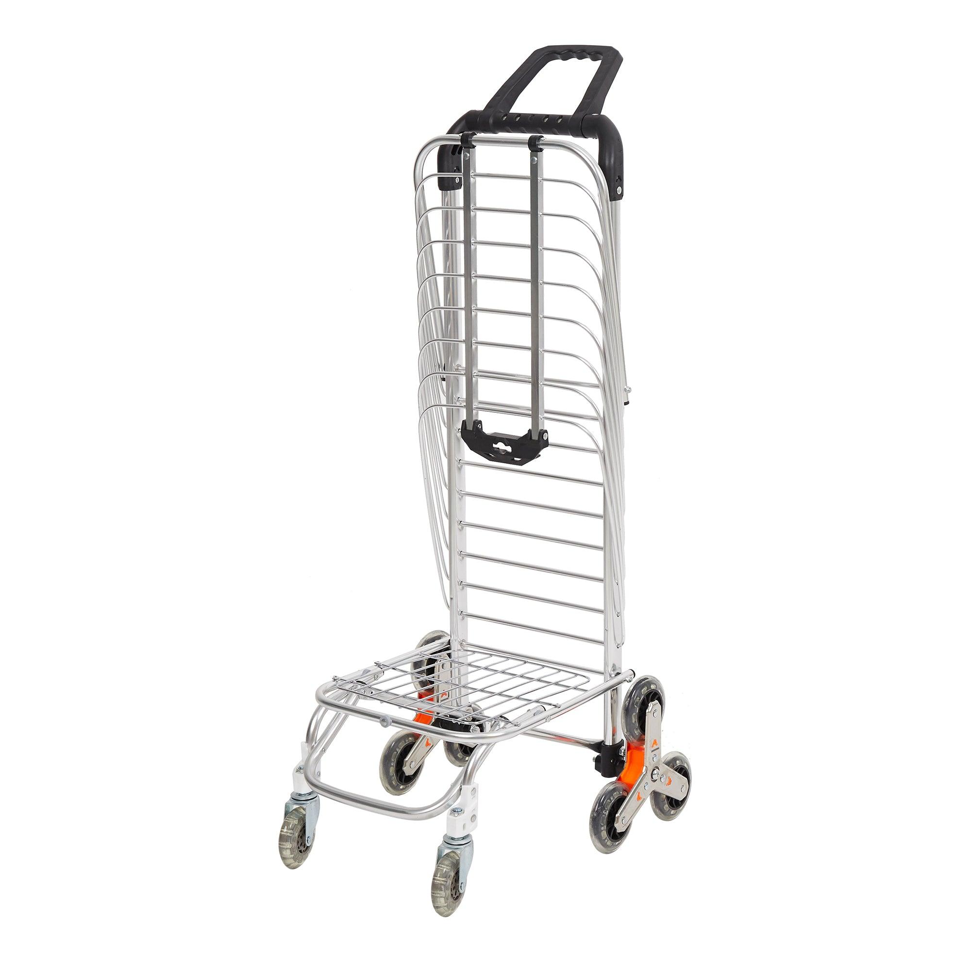 2 in 1 Folding Stair Climbing Shopping Cart Collapsible Portable Grocery Utility Dolly Hand Cart with Rolling Wheels - Luckyermore