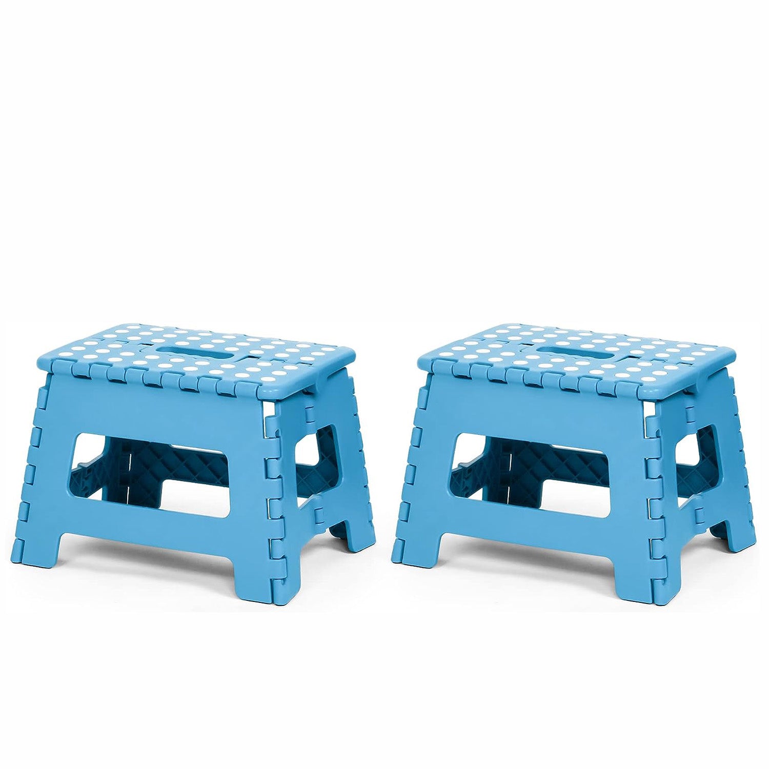 Set of 2 Folding Step Stool 8.7" with Non-Slip Surface and Portable Handle, Blue