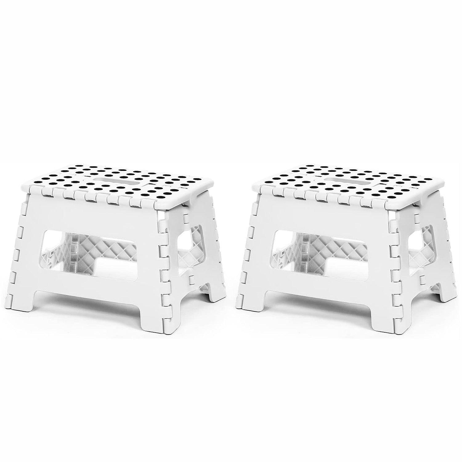 Set of 2 Folding Step Stool 8.7" with Non-Slip Surface and Portable Handle, White - Luckyermore