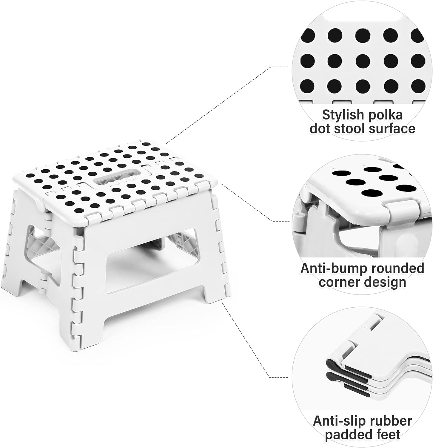 Set of 2 Folding Step Stool 8.7" with Non-Slip Surface and Portable Handle, White