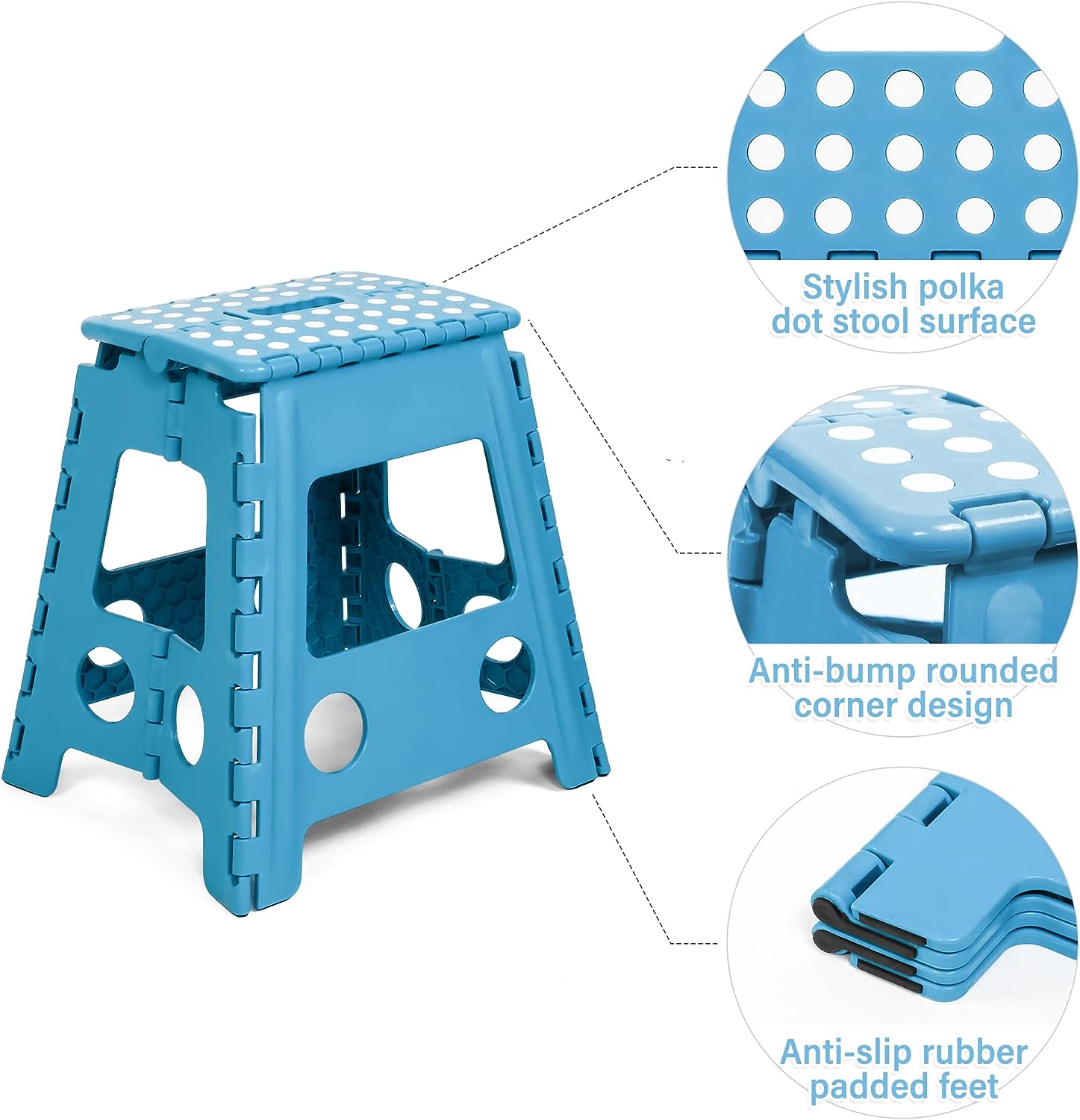 Set of 2 Folding Step Stool 15.7" with Non-Slip Surface and Portable Handle, Blue