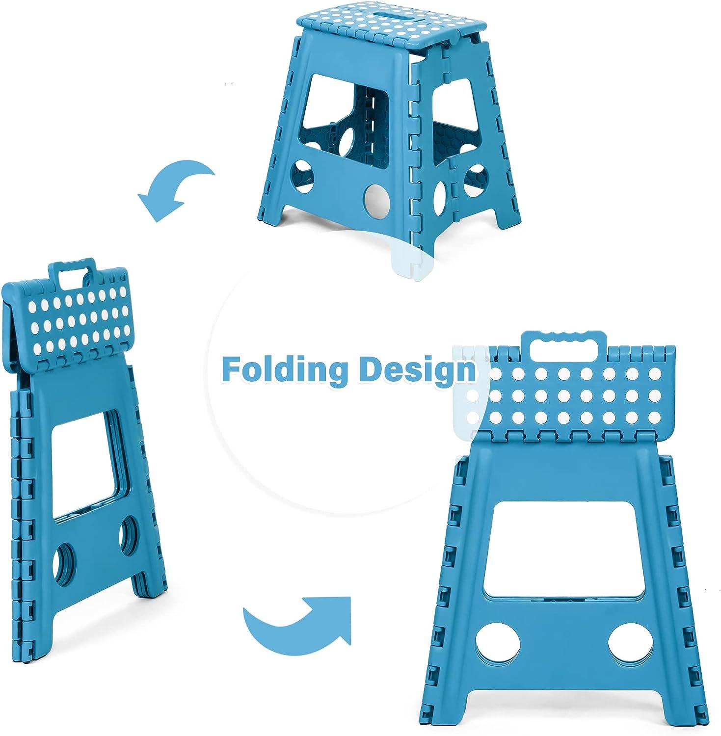 Set of 2 Folding Step Stool 15.7" with Non-Slip Surface and Portable Handle, Blue - Luckyermore