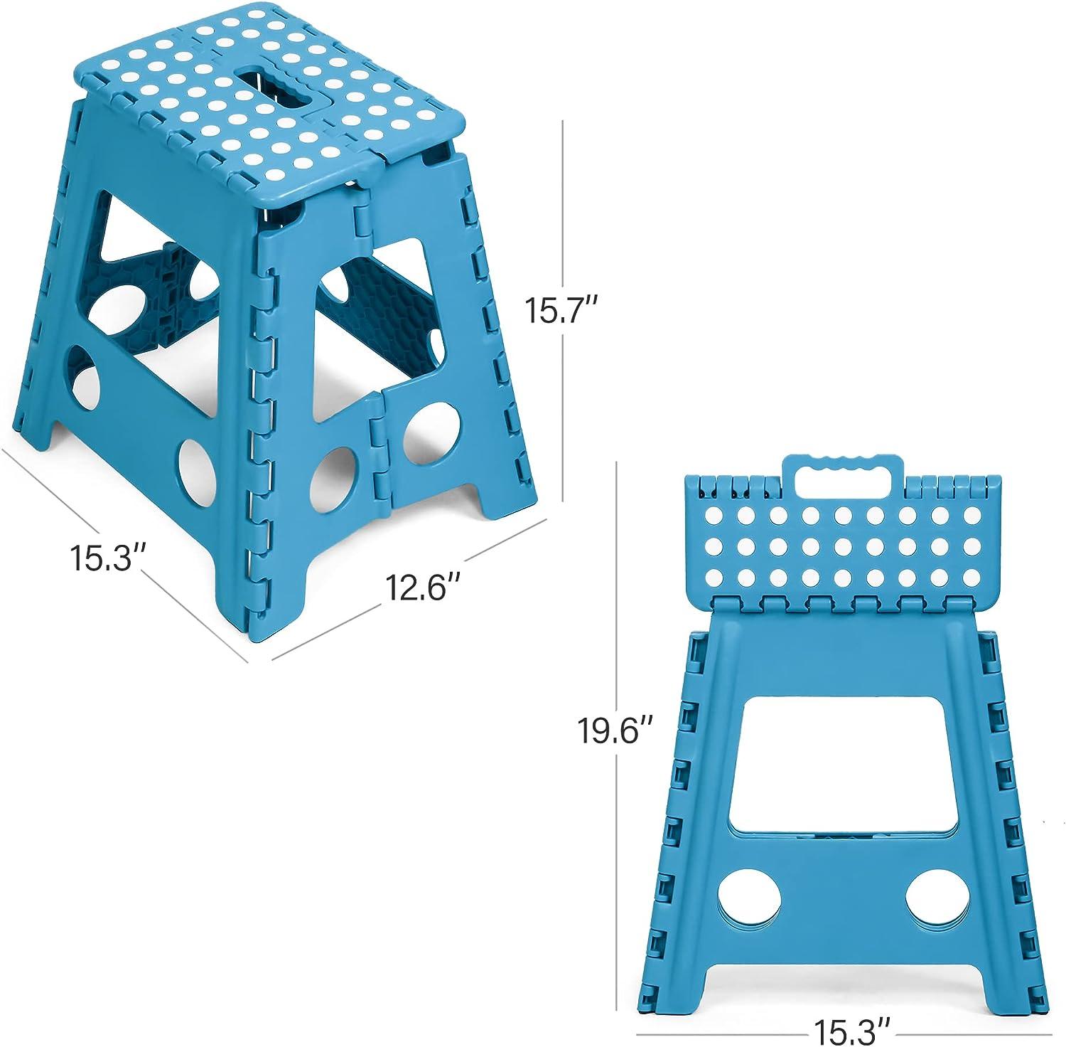 Set of 2 Folding Step Stool 15.7" with Non-Slip Surface and Portable Handle, Blue - Luckyermore