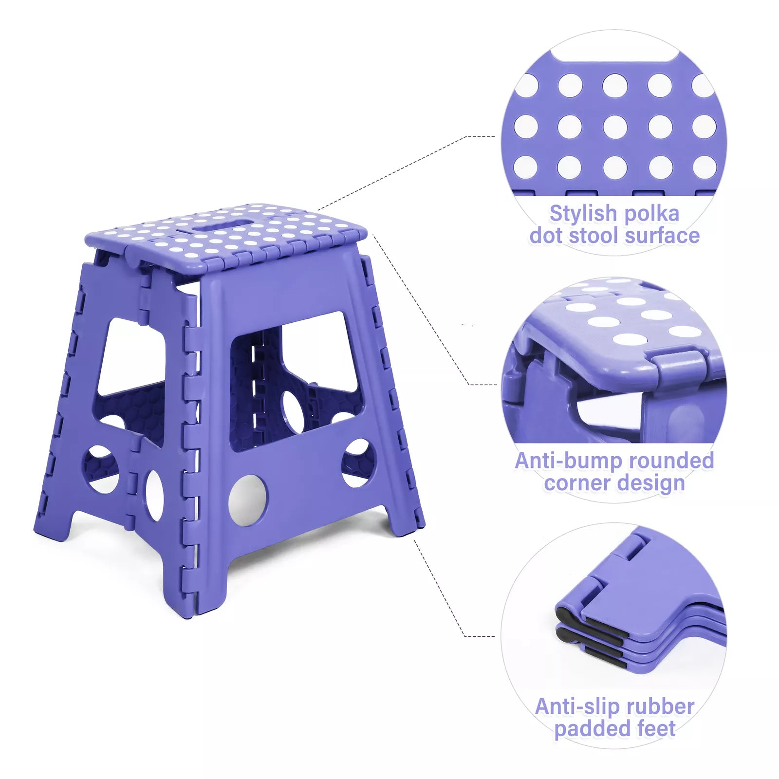 Set of 2 Folding Step Stool 15.7" with Non-Slip Surface and Portable Handle, Purple - Luckyermore