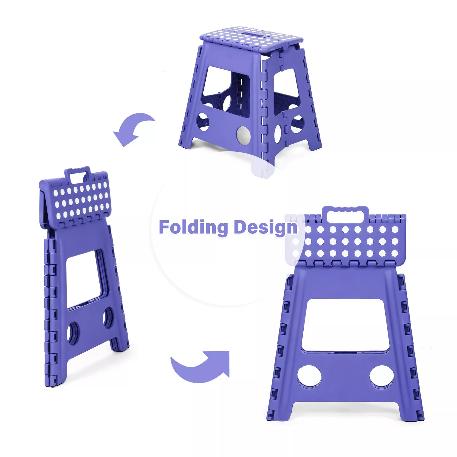 Set of 2 Folding Step Stool 15.7" with Non-Slip Surface and Portable Handle, Purple - Luckyermore