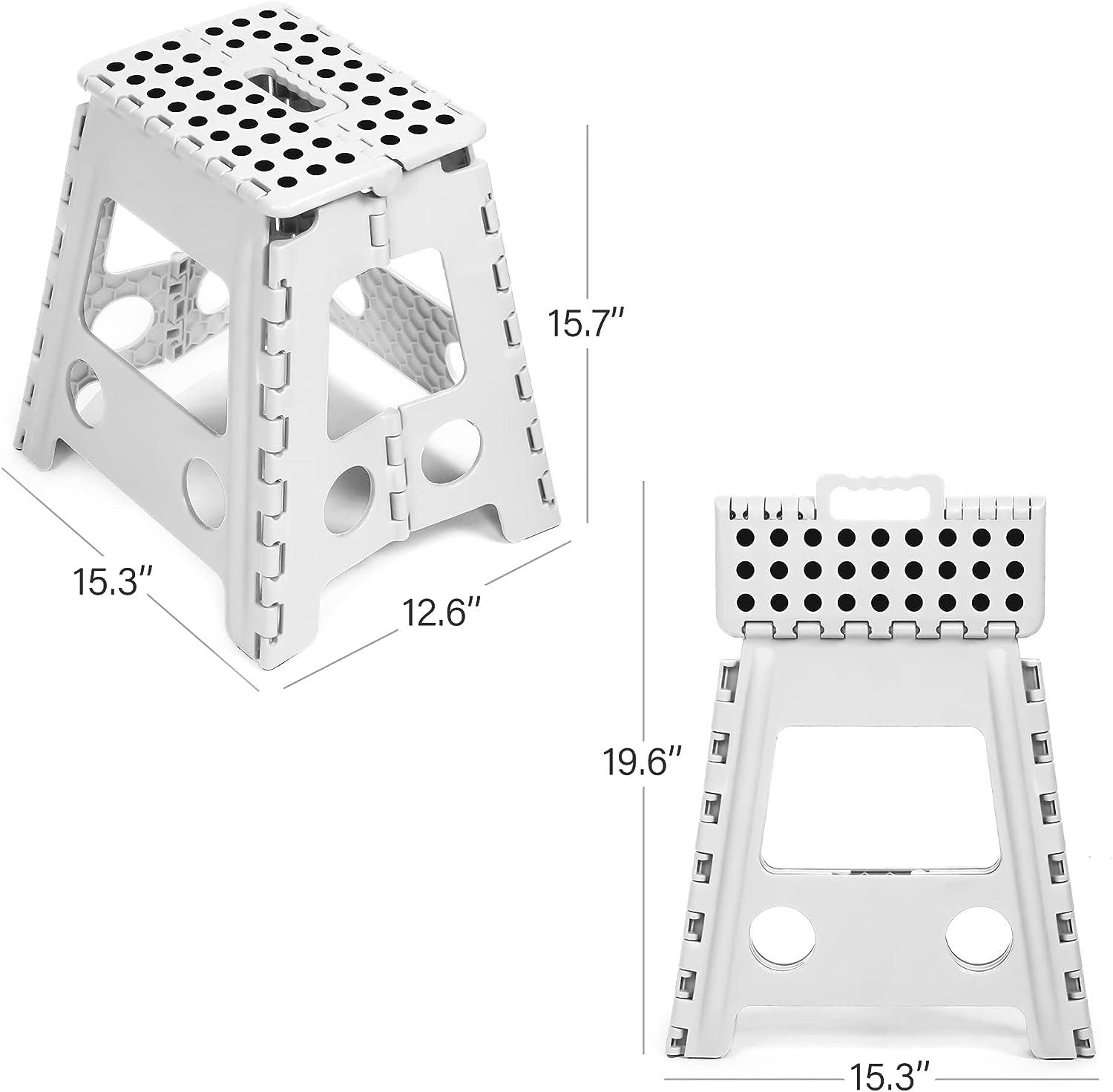 Set of 2 Folding Step Stool 15.7" with Non-Slip Surface and Portable Handle, White - Luckyermore