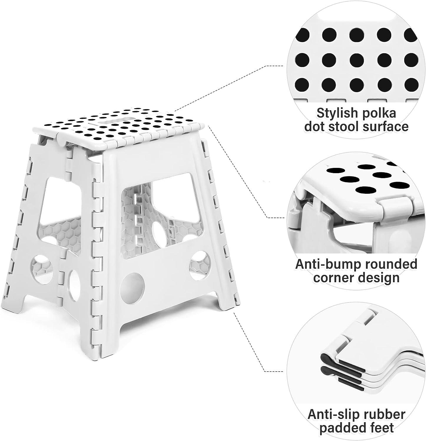 Set of 2 Folding Step Stool 15.7" with Non-Slip Surface and Portable Handle, White - Luckyermore