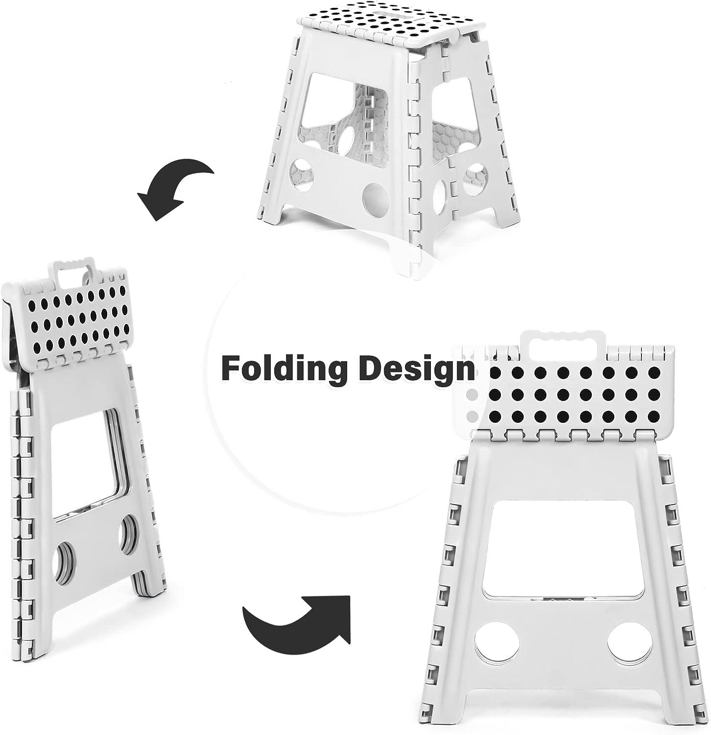Set of 2 Folding Step Stool 15.7" with Non-Slip Surface and Portable Handle, White - Luckyermore