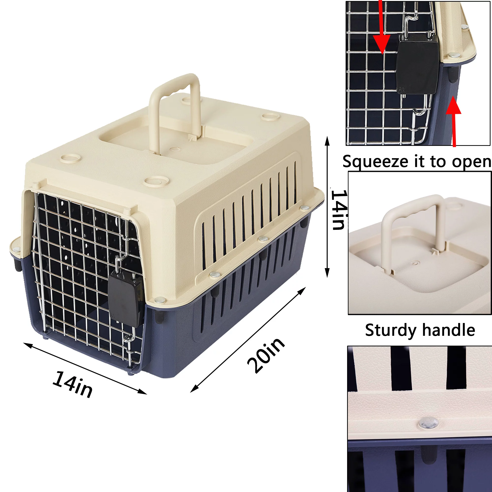 Large Portable Pet Carriers Kennel Crate Airline Approved Kitty Travel Cage for Puppy Bunny Cats, Blue