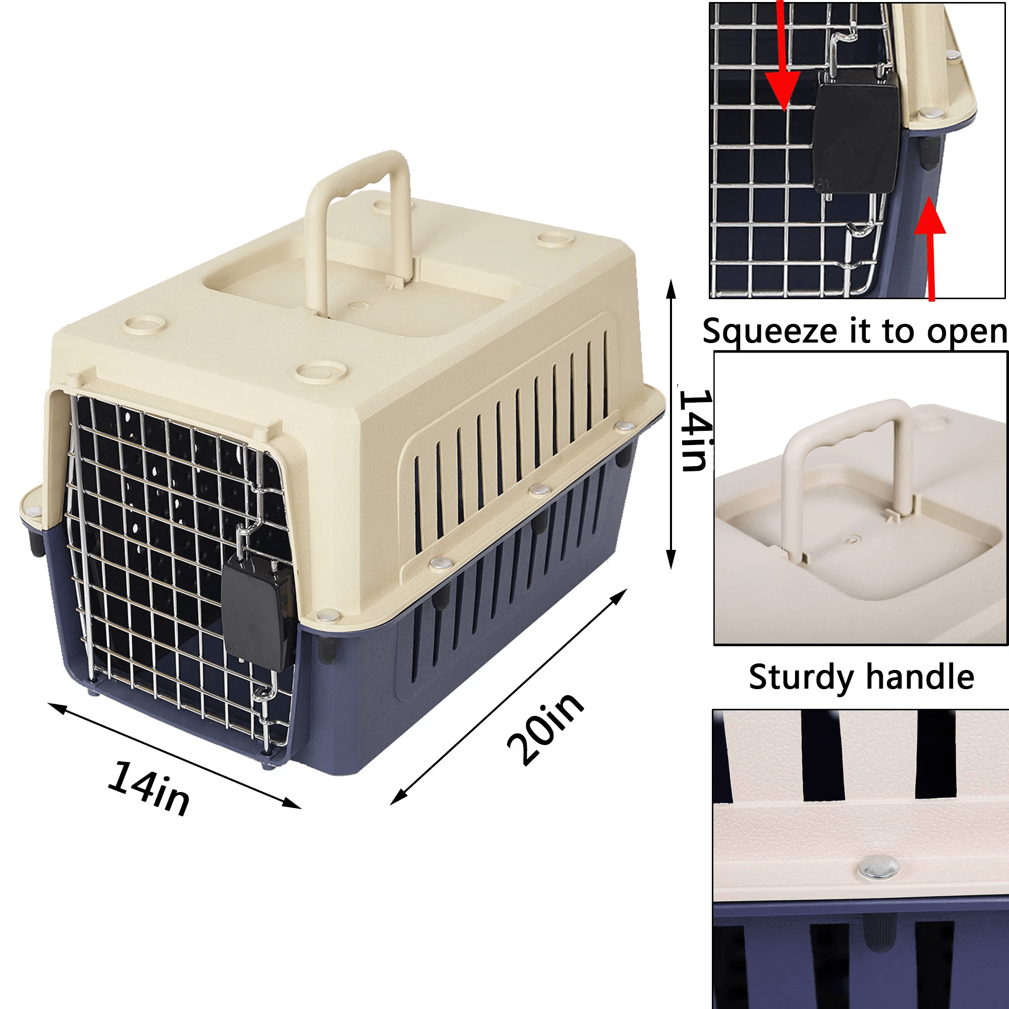 Large Portable Pet Carriers Kennel Crate Airline Approved Kitty Travel Cage for Puppy Bunny Cats, Blue - Luckyermore