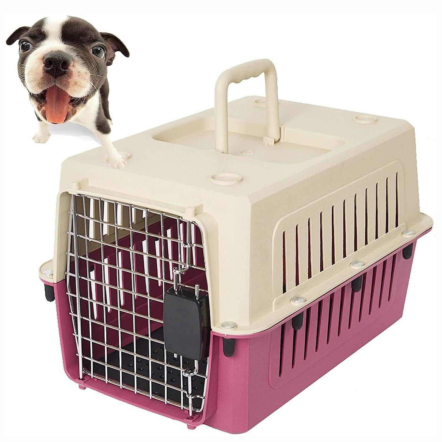 Luckyermore Medium Plastic Cat & Dog Carrier Cage Portable Pet Box Airline Approved Outdoor Kennel Car Travel Box, Red