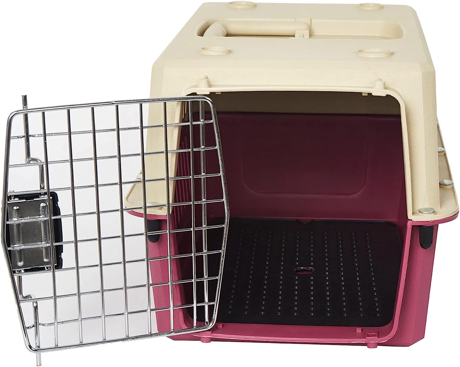 Luckyermore Medium Plastic Cat & Dog Carrier Cage Portable Pet Box Airline Approved Outdoor Kennel Car Travel Box, Red