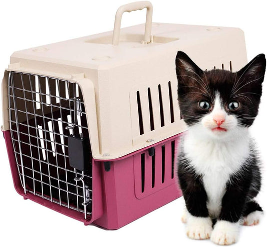 Small Plastic Cat & Dog Carrier Cage Portable Pet Box Airline Approved Pet Kennel 16.5lbs Weight Capacity, Red