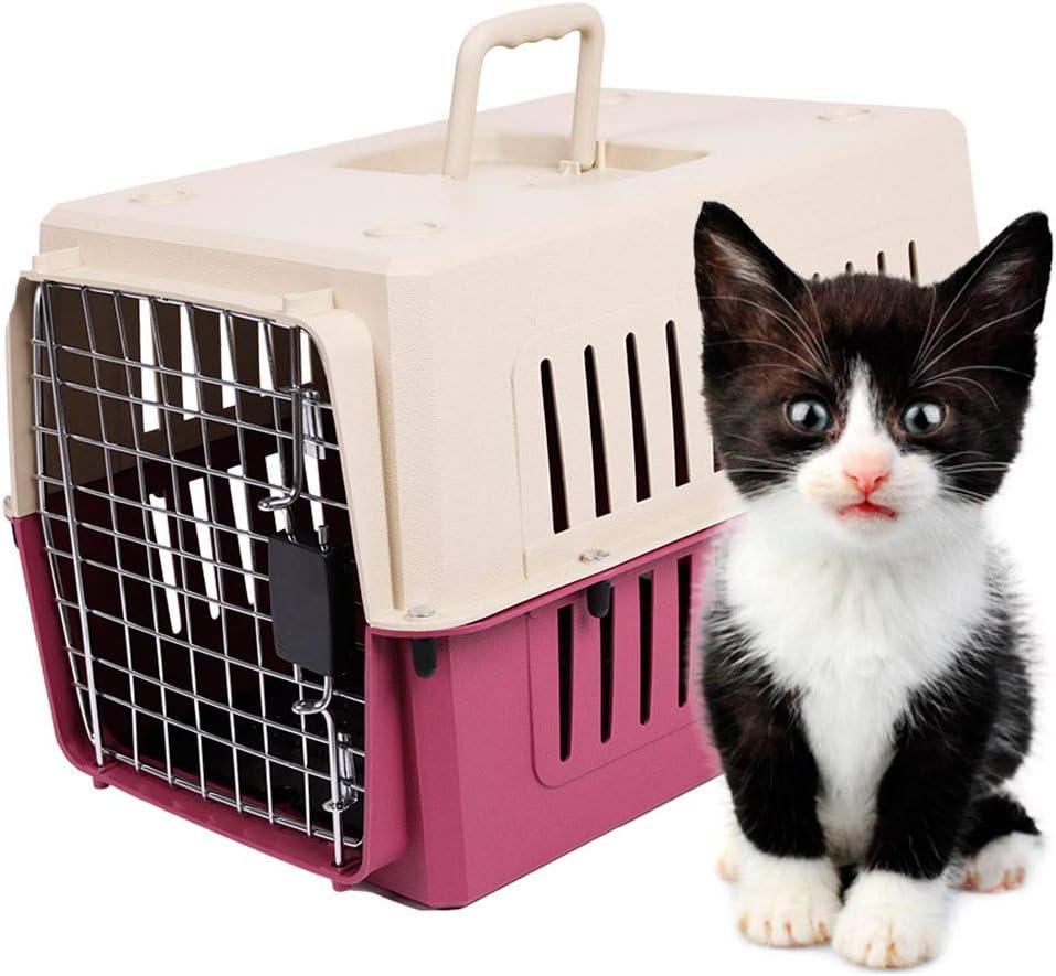 Small Plastic Cat & Dog Carrier Cage Portable Pet Box Airline Approved Pet Kennel 16.5lbs Weight Capacity, Red - Luckyermore