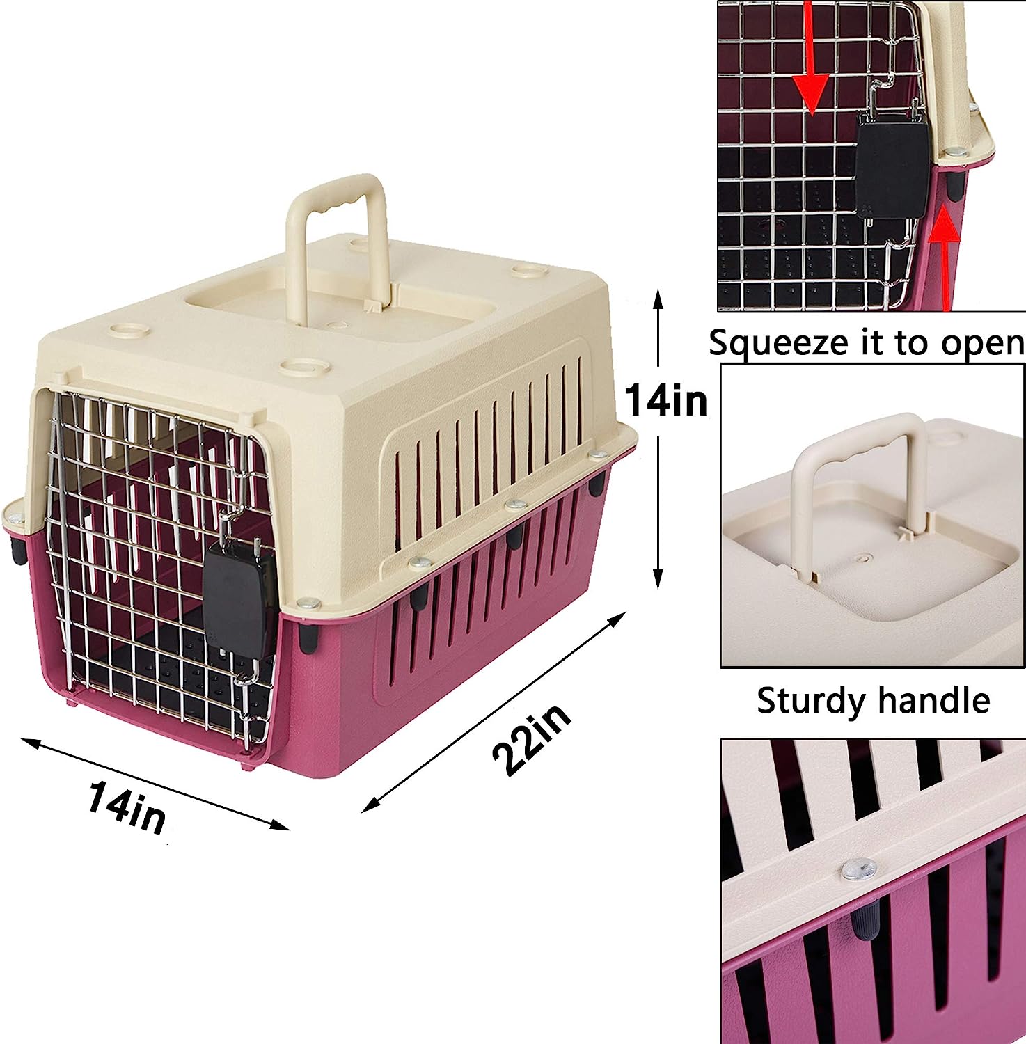 Luckyermore Large Portable Pet Carriers Kennel Crate Airline Approved Kitty Travel Cage for Puppy Bunny Cats, Red
