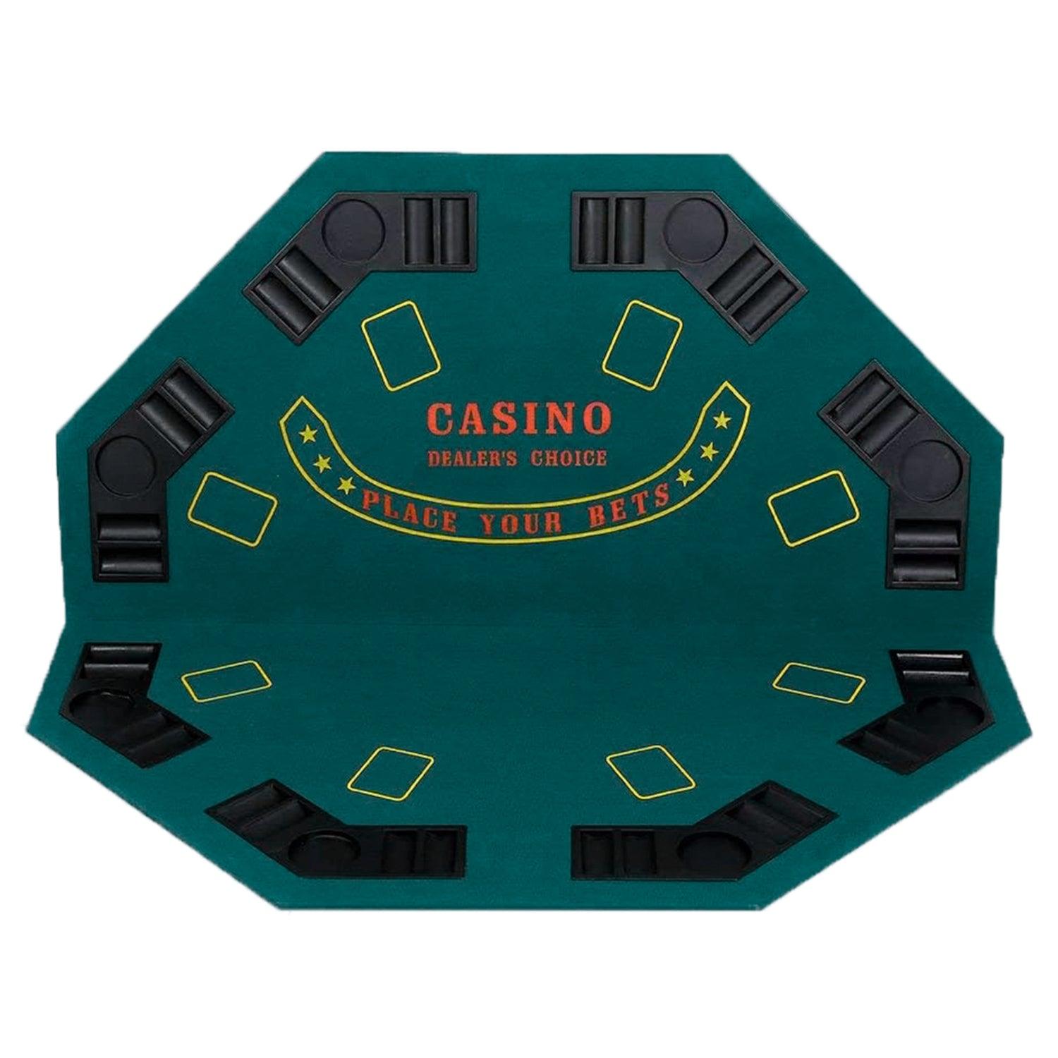 LUCKYERMORE 48" Folding Poker Mat Table Top 8 Player Gaming Mat with Carry Bag Cup Holder