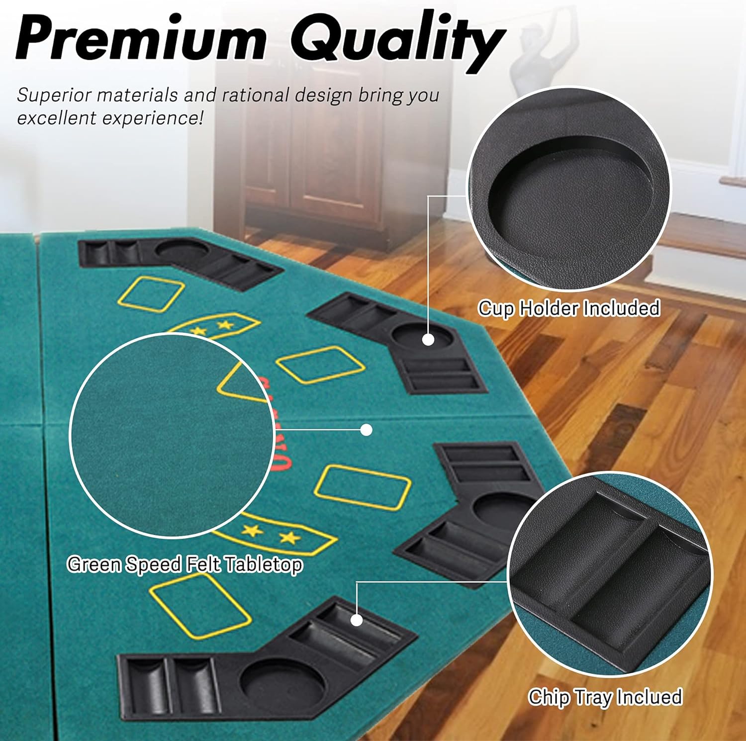 48" Folding Poker Mat Table Top 8 Player Gaming Mat with Carry Bag Cup Holder