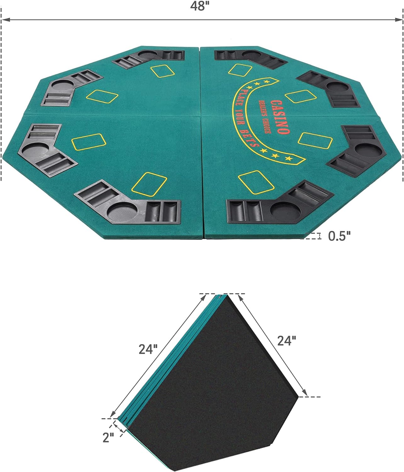 48" Folding Poker Mat Table Top 8 Player Gaming Mat with Carry Bag Cup Holder