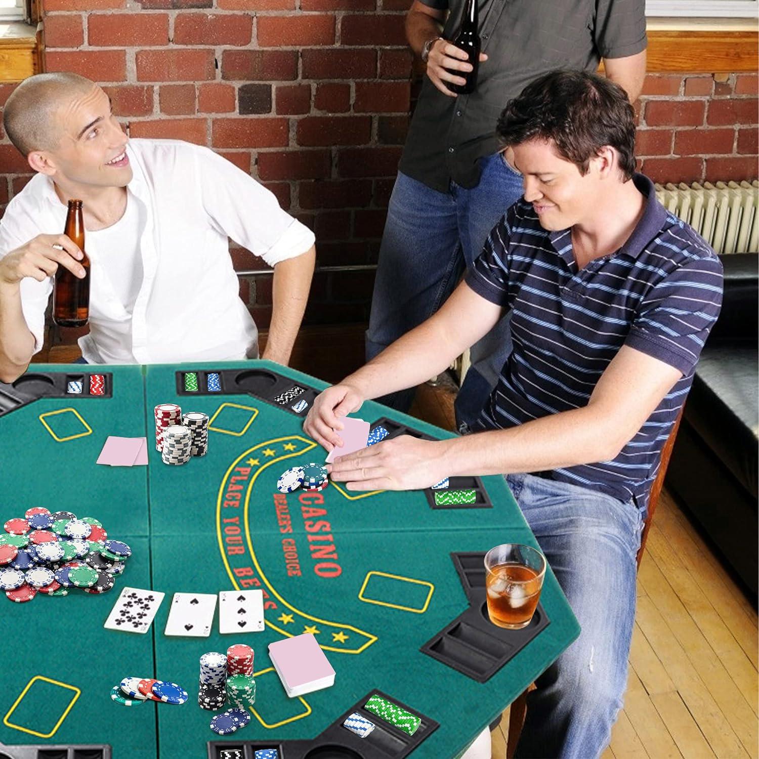 LUCKYERMORE 48" Folding Poker Mat Table Top 8 Player Gaming Mat with Carry Bag Cup Holder
