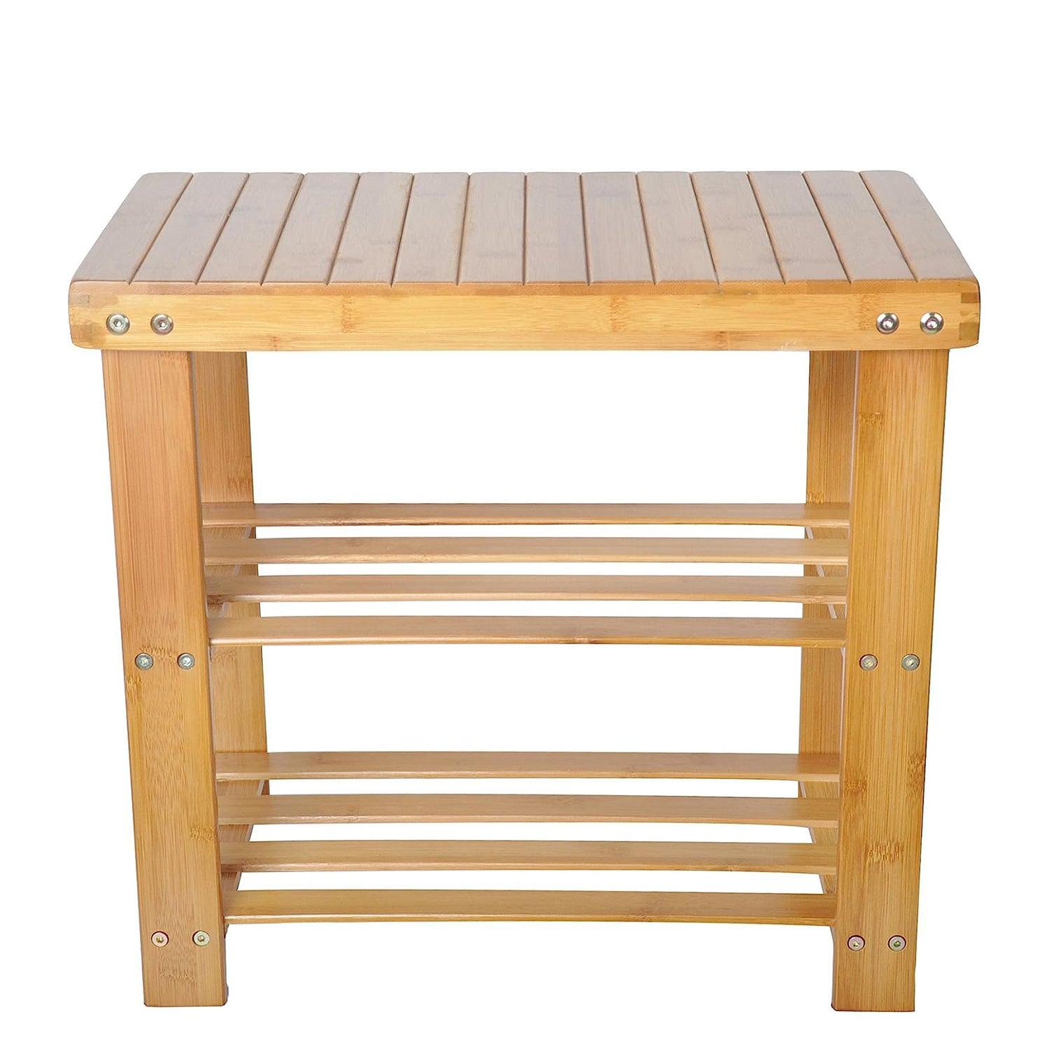 2-Tire Small Shoe Rack Bench Seat 19" Entryway Storage Shelf Bamboo Shoe Rack - Luckyermore