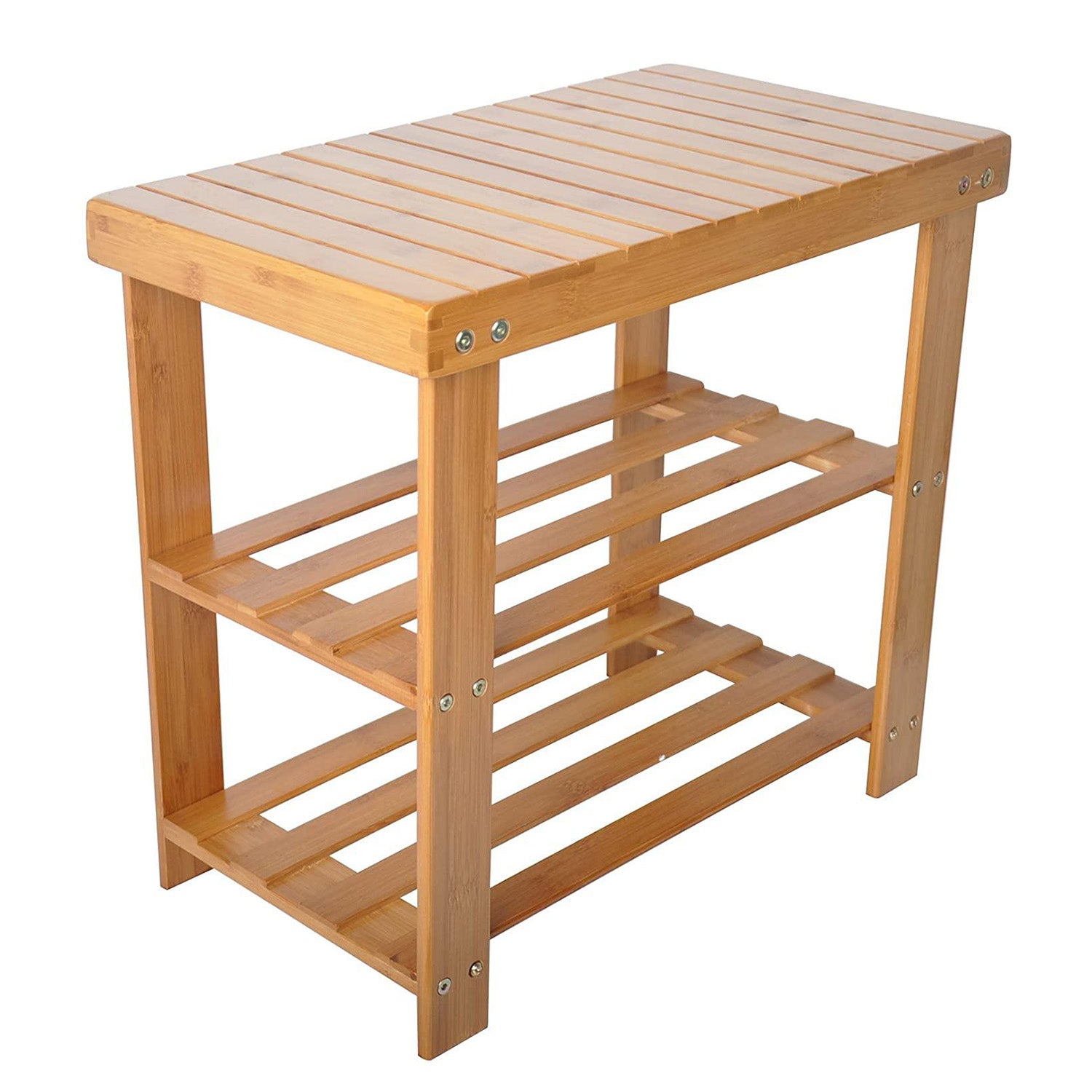 2-Tire Small Shoe Rack Bench Seat 19" Entryway Storage Shelf Bamboo Shoe Rack - Luckyermore