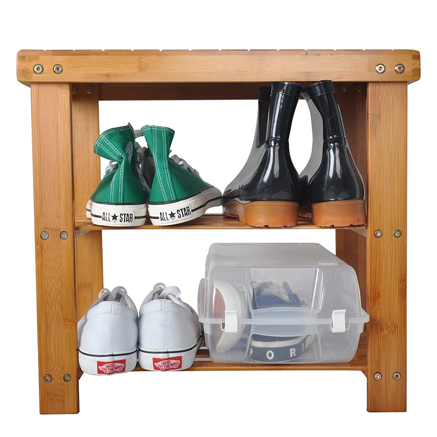 2-Tire Small Shoe Rack Bench Seat 19" Entryway Storage Shelf Bamboo Shoe Rack - Luckyermore