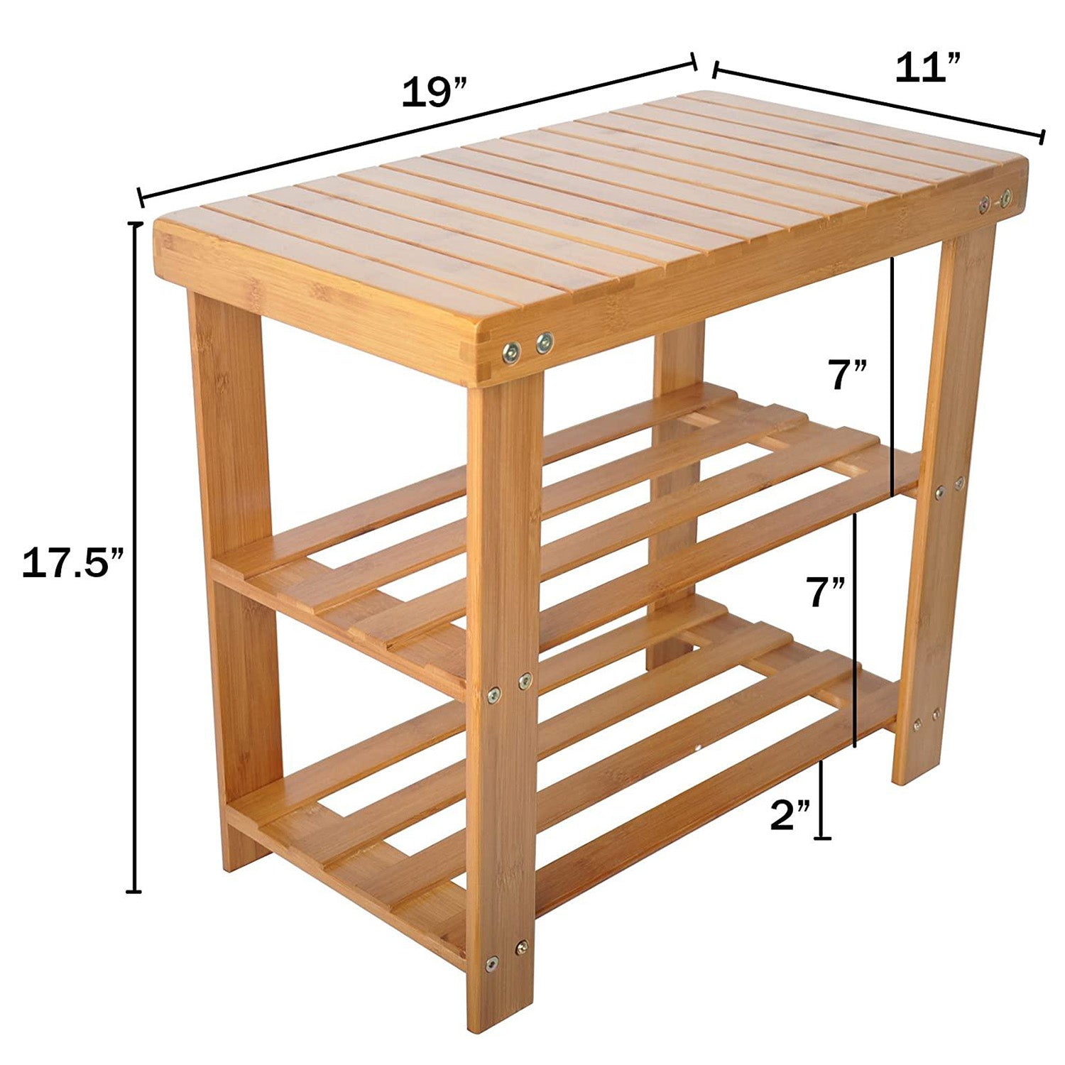 2-Tire Small Shoe Rack Bench Seat 19" Entryway Storage Shelf Bamboo Shoe Rack - Luckyermore