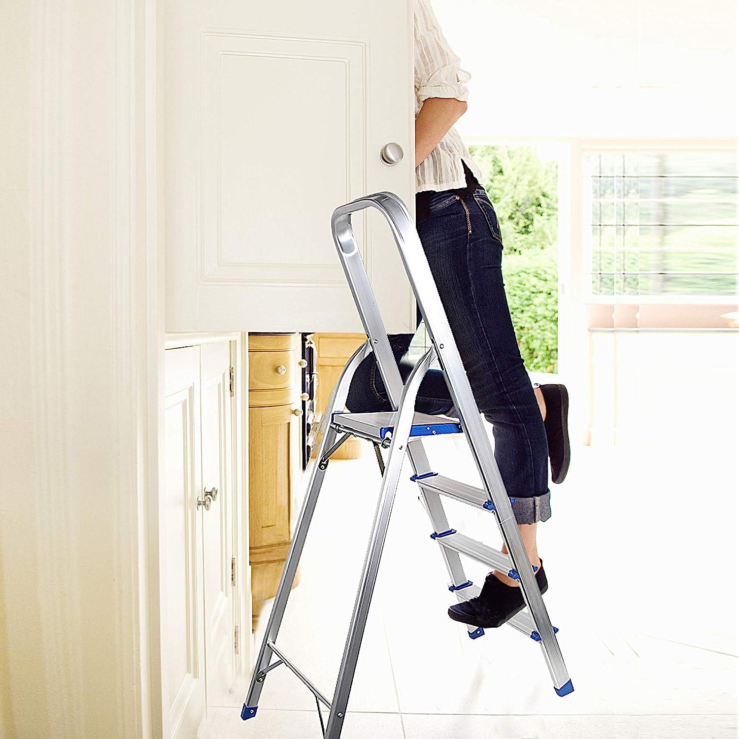2 Step Ladder Aluminum Folding Step Stool with 330lbs Capacity Anti-Slip Pedal - Luckyermore