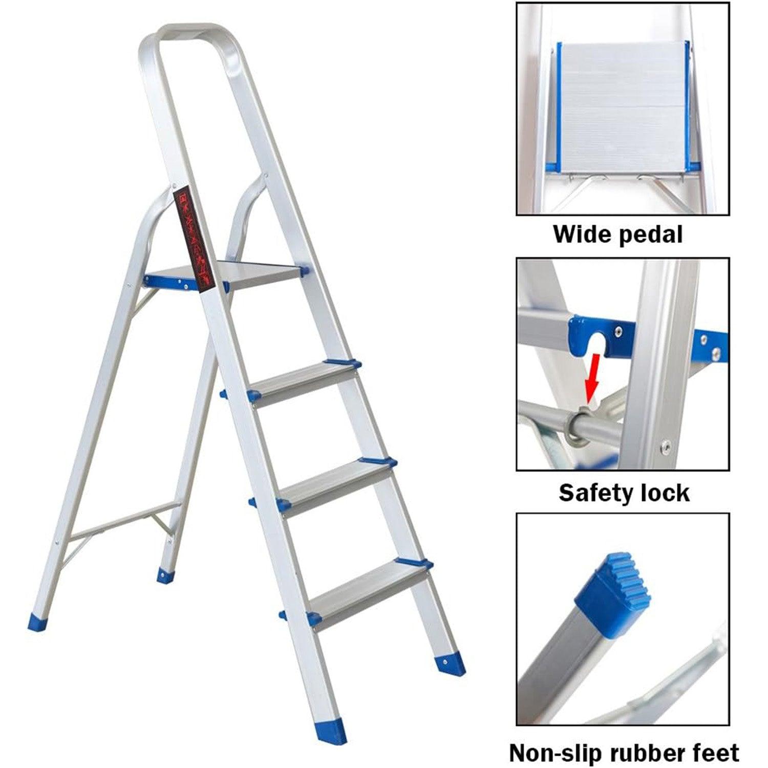 4 Step Ladder Lightweight 330lbs Capacity Folding Aluminum Step Stool for Home Kitchen - Luckyermore