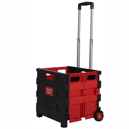 LUCKYERMORE 55lbs Collapsible Rolling Crate Transit Utility Cart Foldable Grocery Cart with Wheels, Red