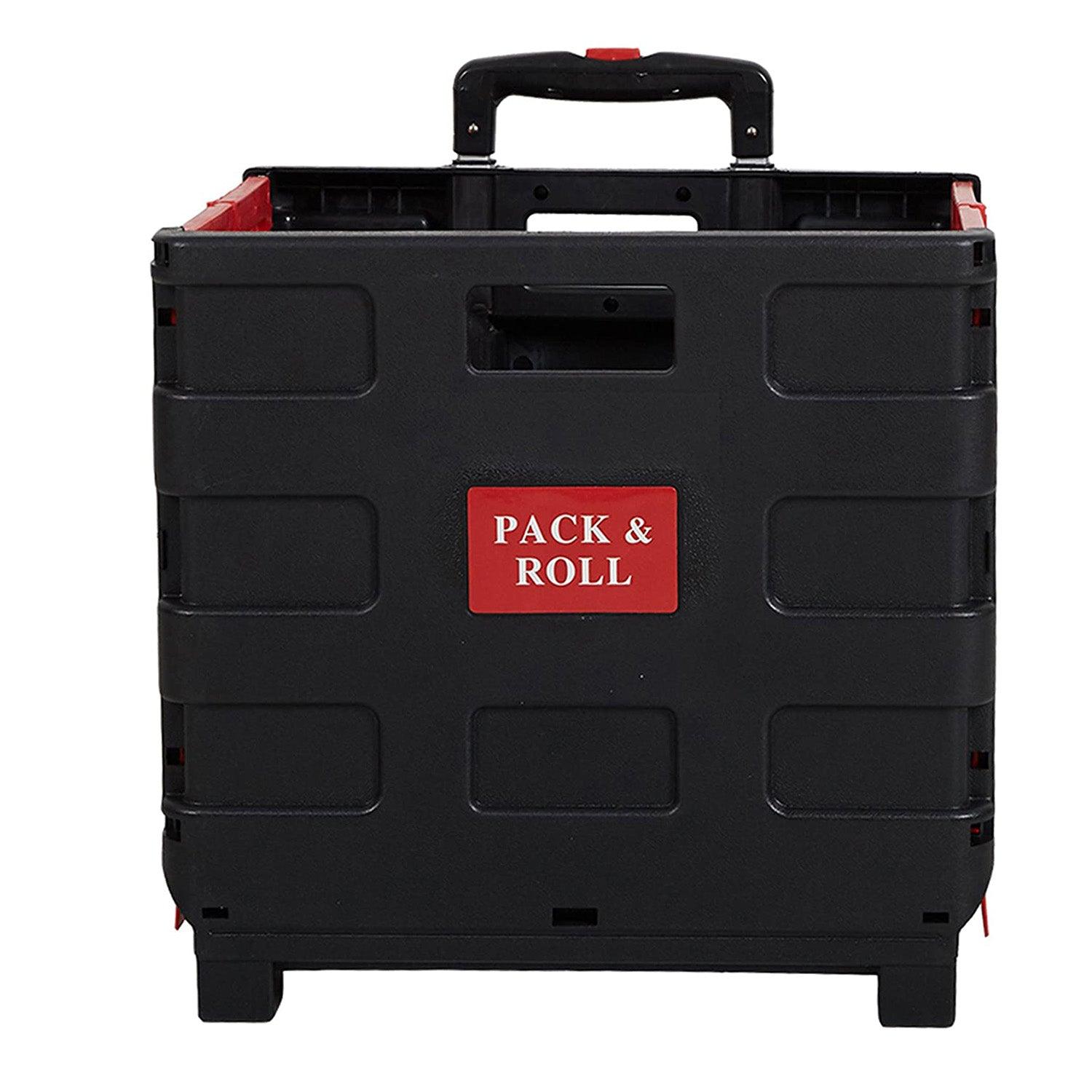 44L Collapsible Rolling Crate Utility Cart Foldable Grocery Cart with Wheels, Red - Luckyermore