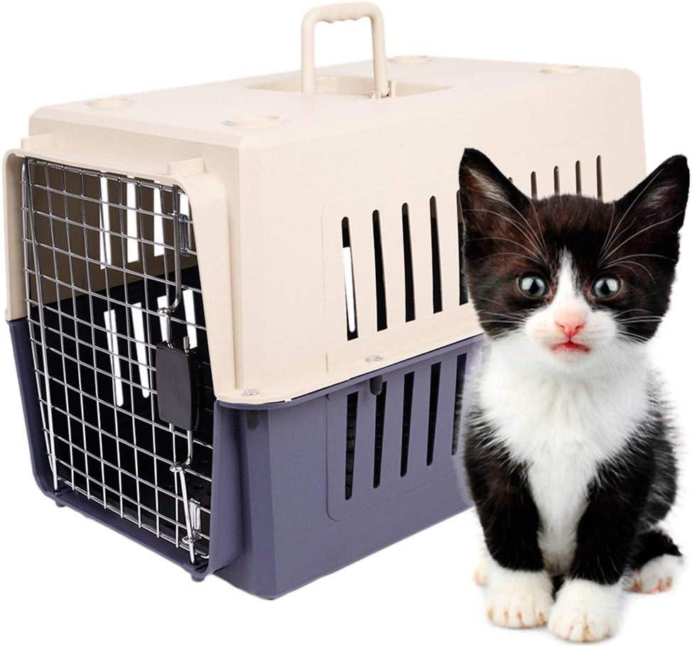 Small Plastic Cat & Dog Carrier Cage Portable Pet Box Airline Approved Pet Kennel, Blue - Luckyermore
