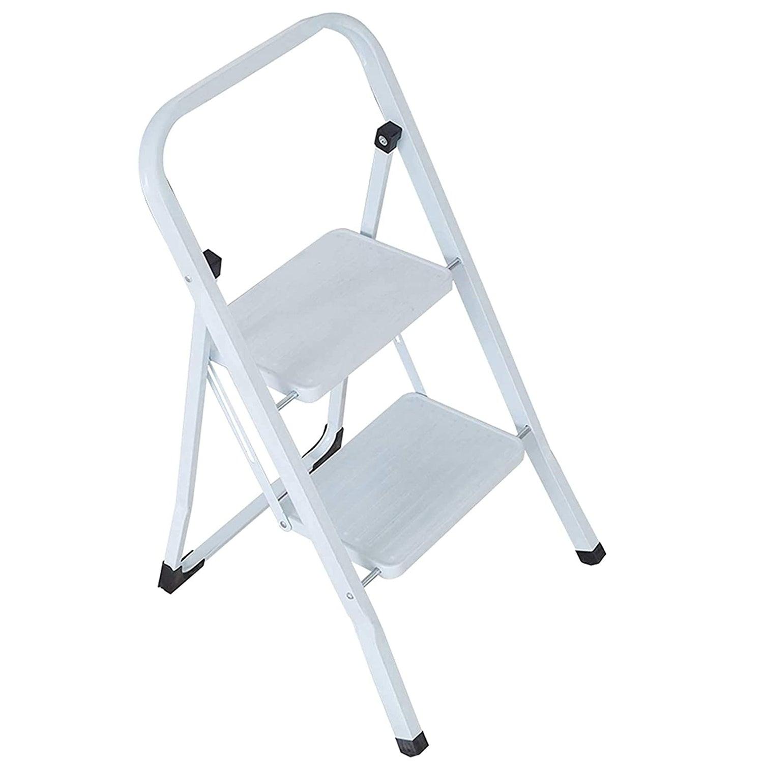 2-Step Ladder Folding Step Stool 330lbs Capacity for Adults Home Kitchen Household White - Luckyermore