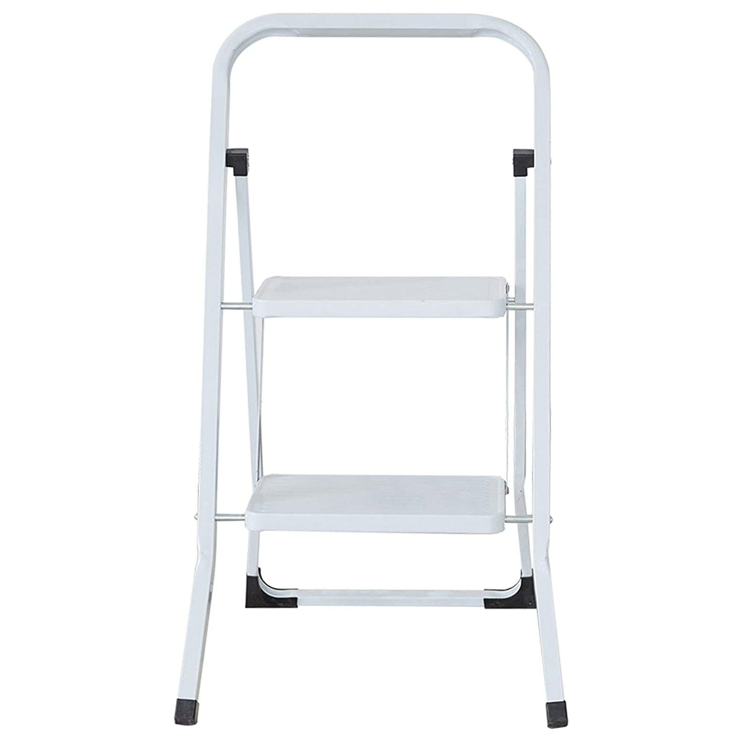 2-Step Ladder Folding Step Stool 330lbs Capacity for Adults Home Kitchen Household White - Luckyermore