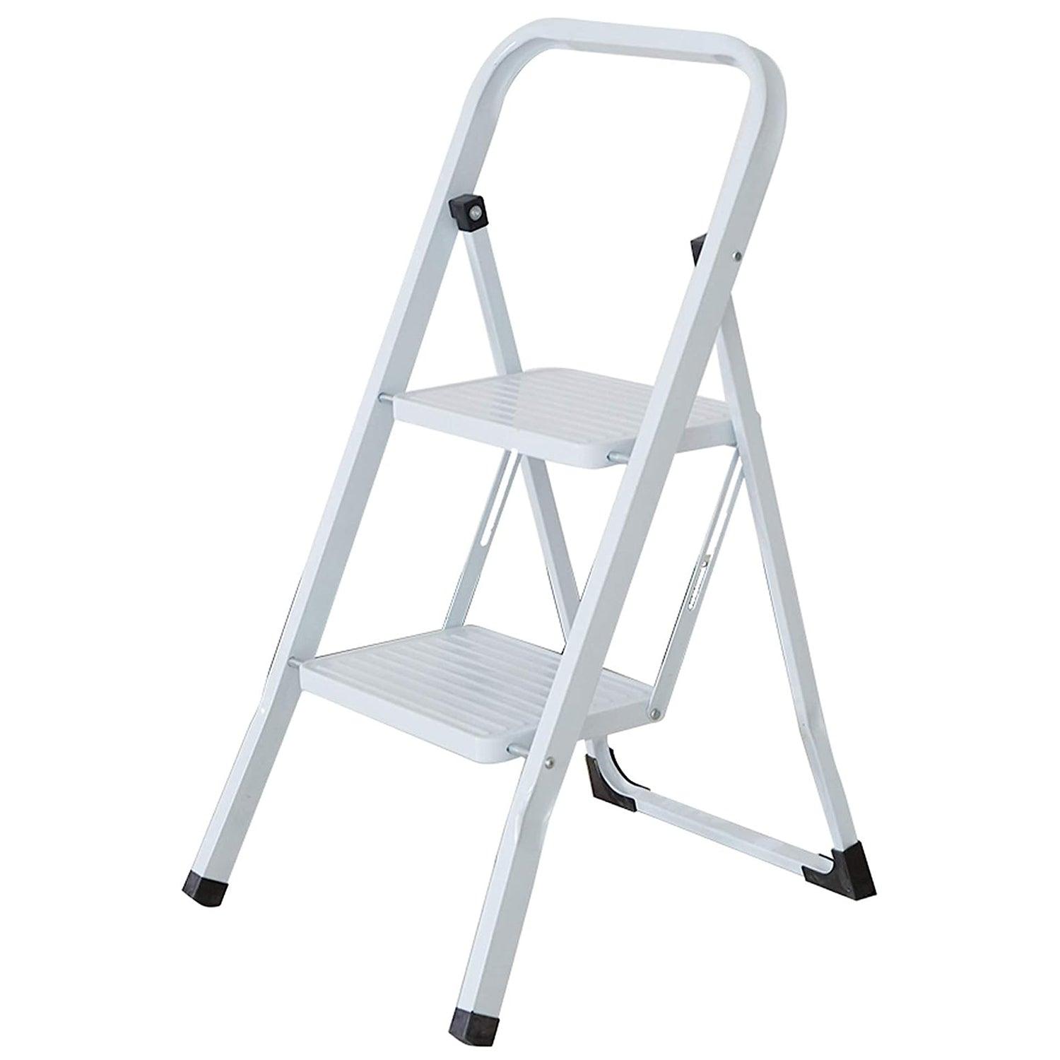 2-Step Ladder Folding Step Stool 330lbs Capacity for Adults Home Kitchen Household White - Luckyermore