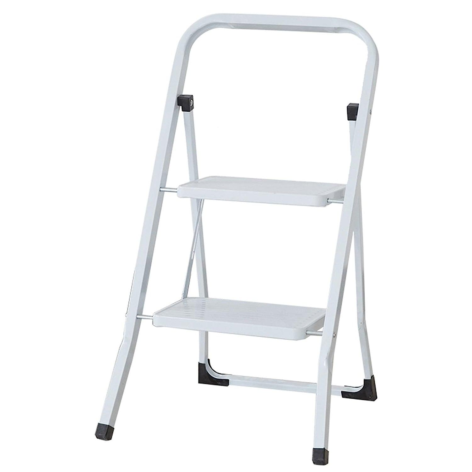2-Step Ladder Folding Step Stool 330lbs Capacity for Adults Home Kitchen Household White - Luckyermore