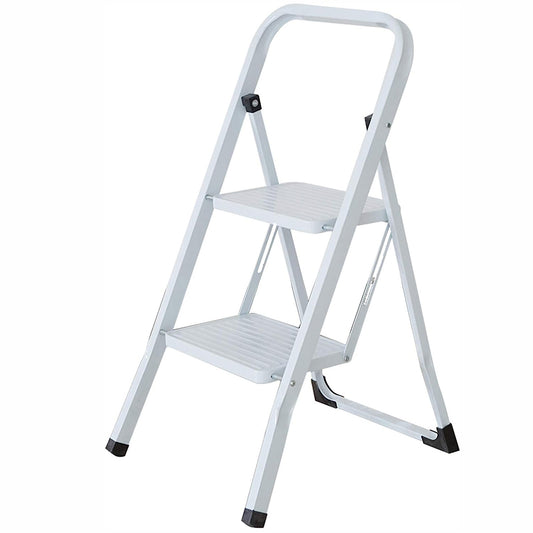 2-Step Step Ladder Folding Step Stool 330lbs Capacity for Adults Home Kitchen Household White