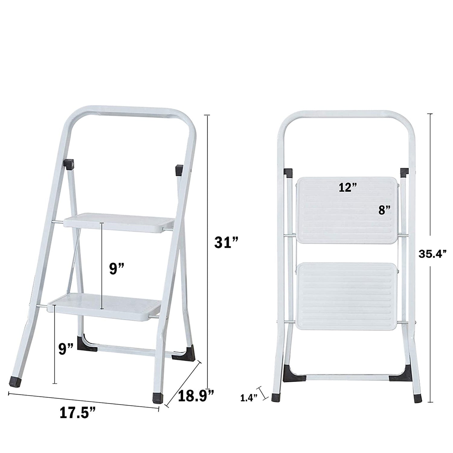 2-Step Ladder Folding Step Stool 330lbs Capacity for Adults Home Kitchen Household White