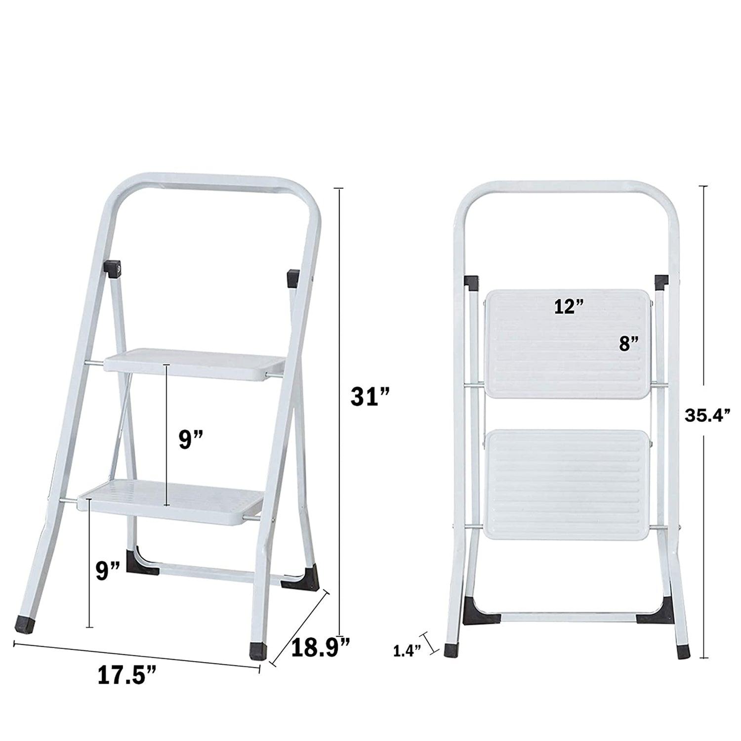 2-Step Ladder Folding Step Stool 330lbs Capacity for Adults Home Kitchen Household White - Luckyermore