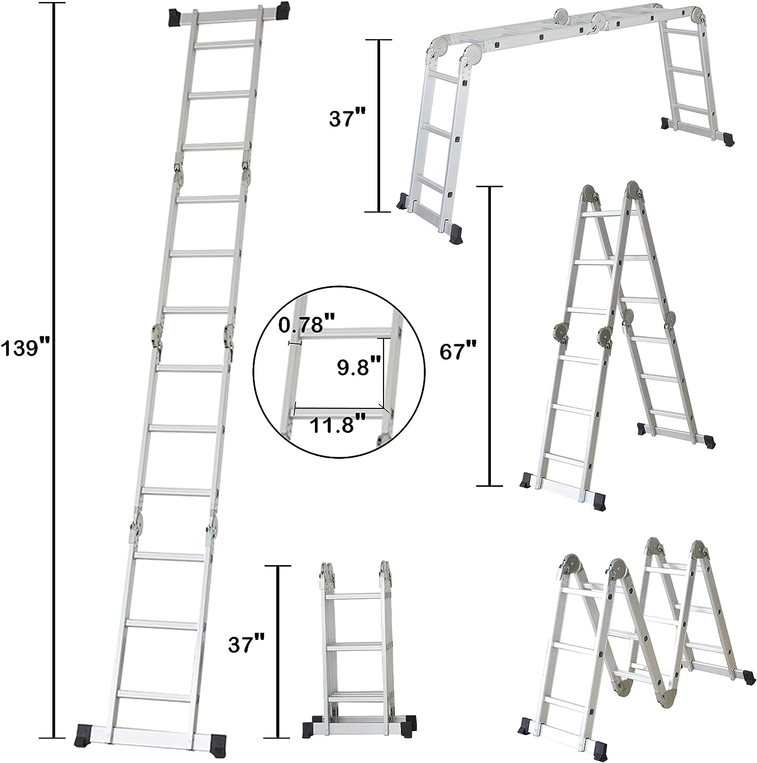 11.5ft Aluminum Multi Purpose Ladder Lightweight Folding Step Ladder