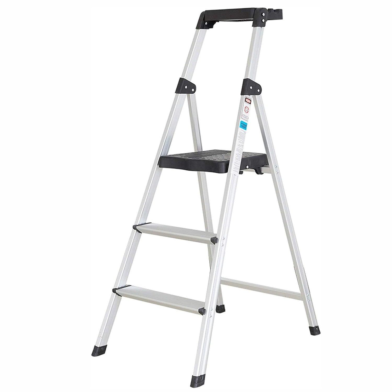 3 Step Folding Step Stool Ladder with Wide Platform Lightweight Aluminum Anti-Slip Step - Luckyermore