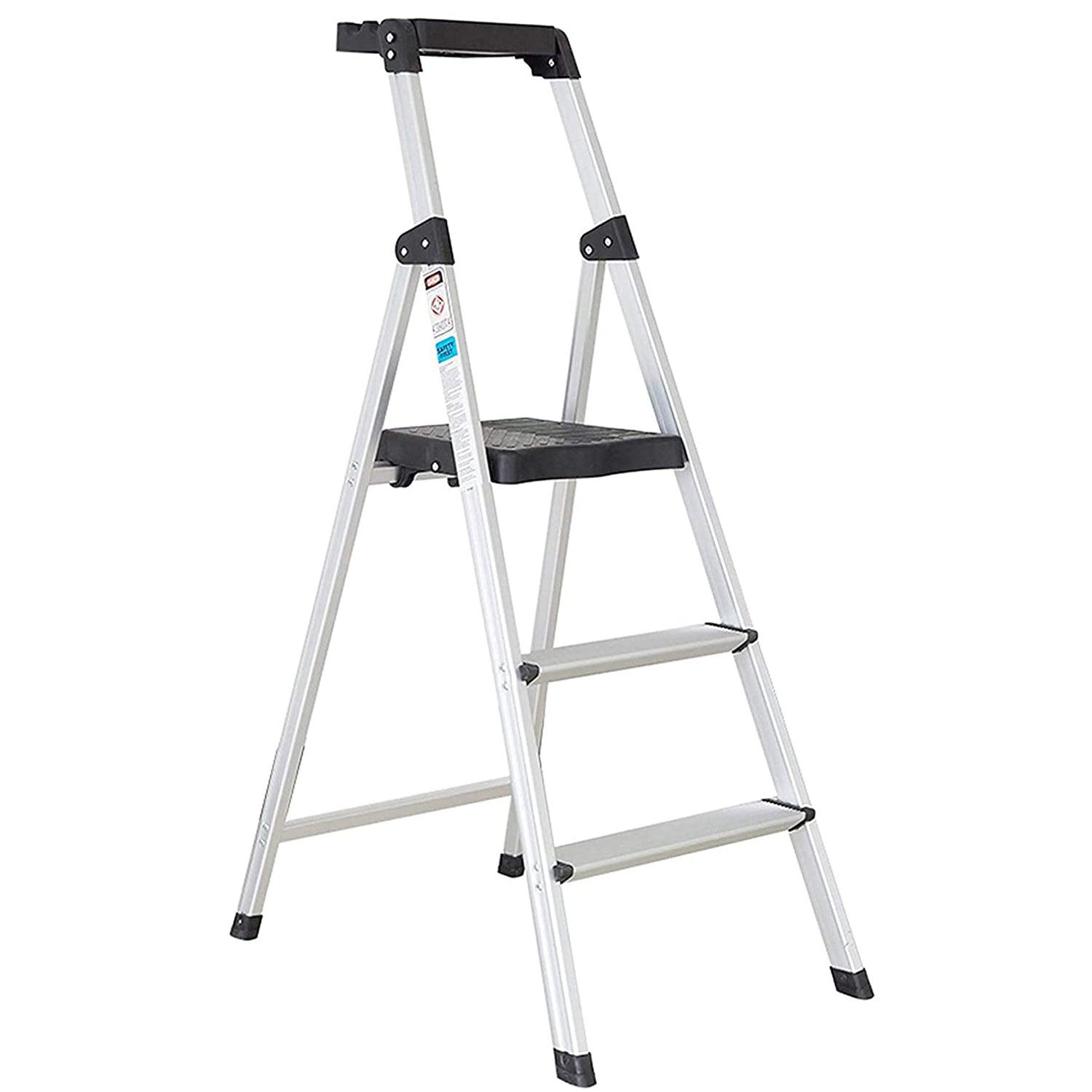 3 Step Folding Step Stool Ladder with Wide Platform Lightweight Aluminum Anti-Slip Step - Luckyermore
