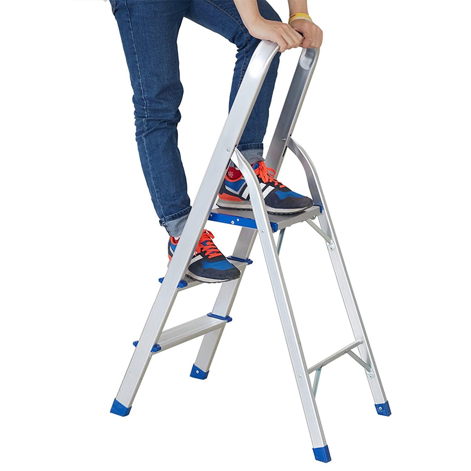 3 Step Ultra Lightweight Step Ladder 330lbs Capacity Aluminum Folding Stool Home Kitchen - Luckyermore