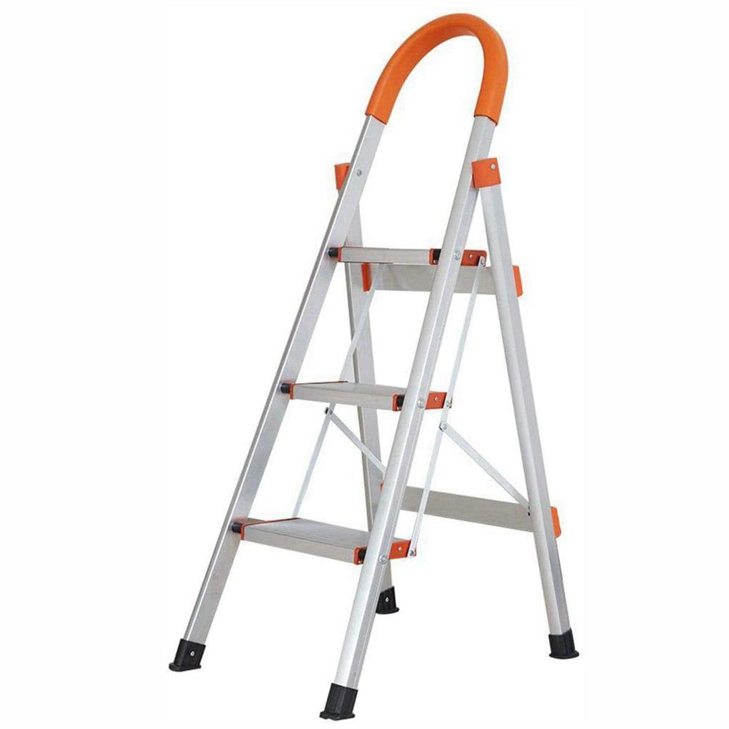 3 Step Portable Step Ladder Sturdy Aluminum Step Stool with Rubber Handgrip - Luckyermore