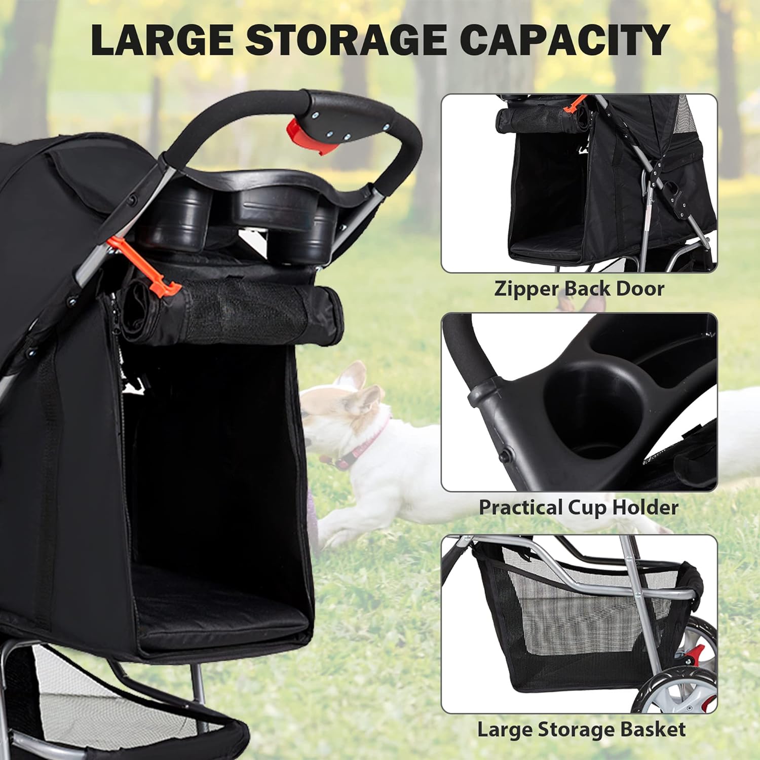 Dog Pet Jogger Stroller Folding Travel Carrier Cart for Small Cat Puppy, 4 Wheels, Black