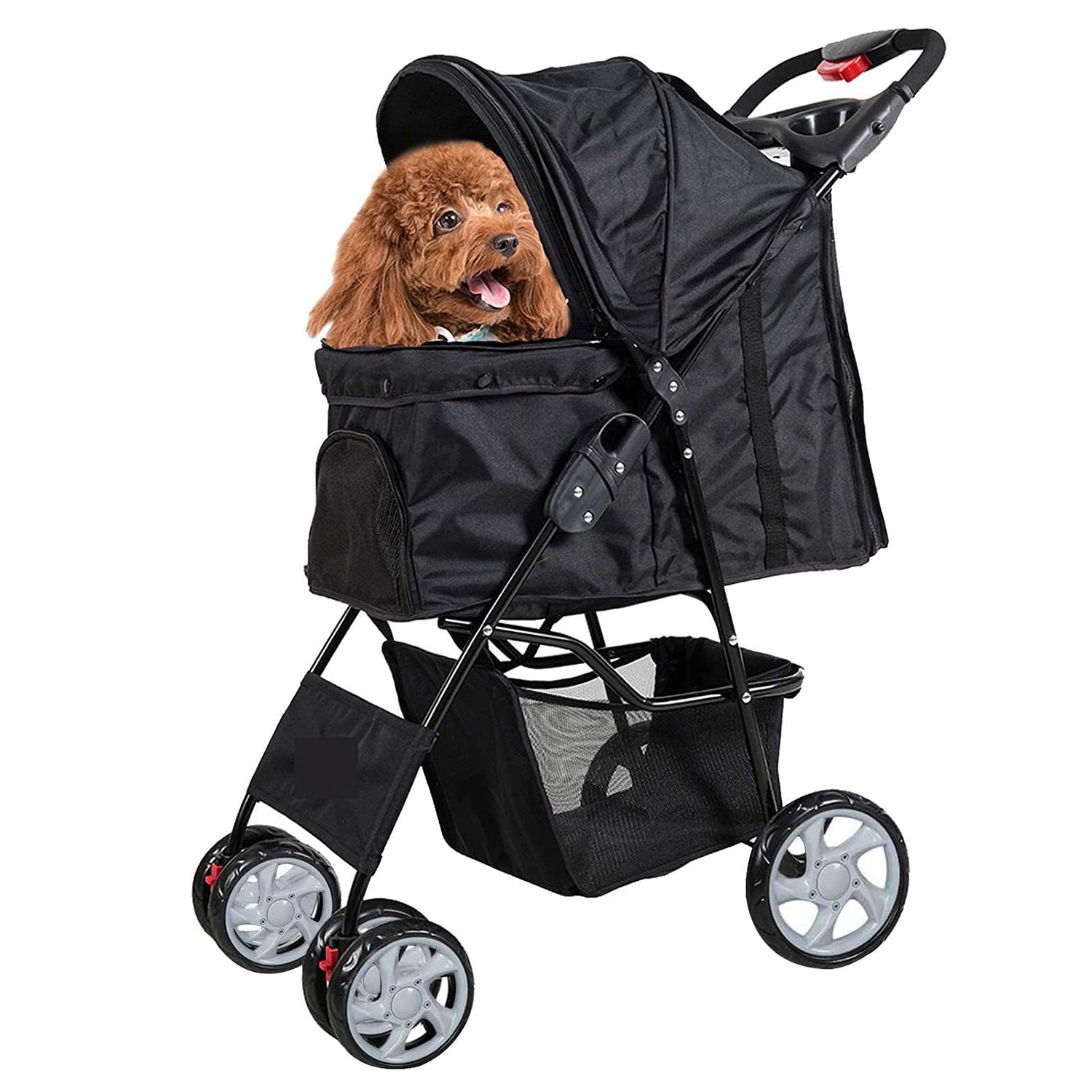 Dog Pet Jogger Stroller Folding Travel Carrier Cart for Small Cat Puppy, 4 Wheels, Black