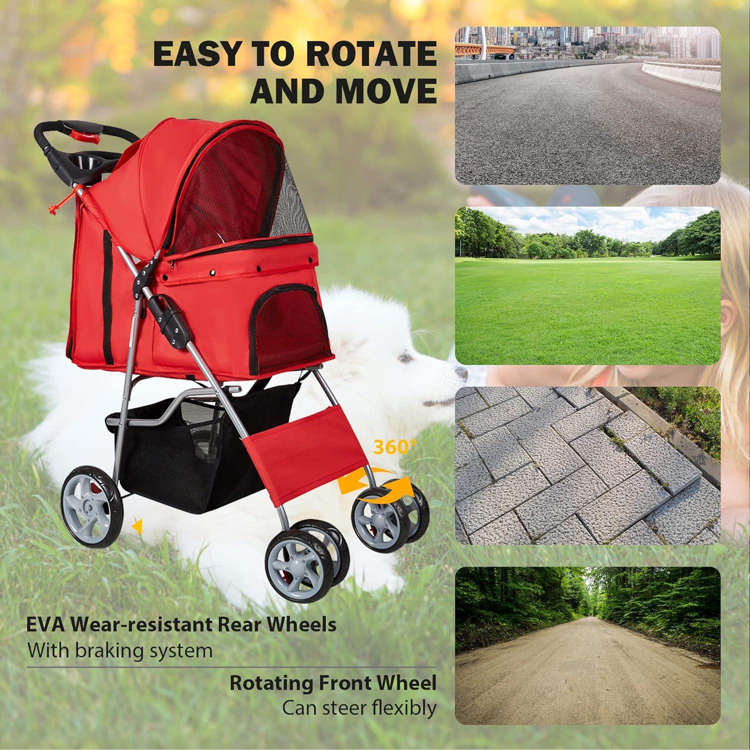 LUCKYERMORE Dog Pet Jogger Stroller Folding Travel Carrier Cart for Small Cat Puppy, 4 Wheels